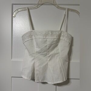 Poeselle White Lace Trim Women's Top with Adjustable Straps - Small